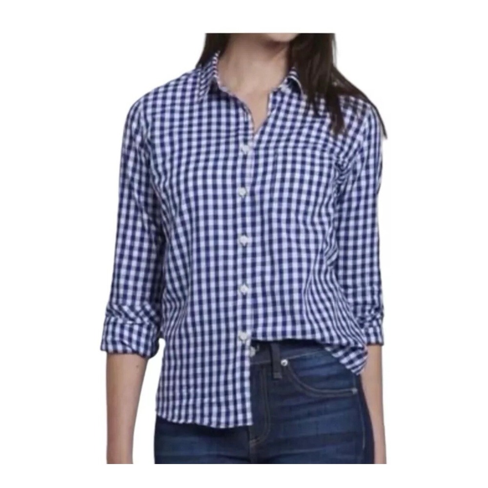 UNTUCKit Womens Navy White Belleza Gingham Button Down Long Sleeve Size 10
